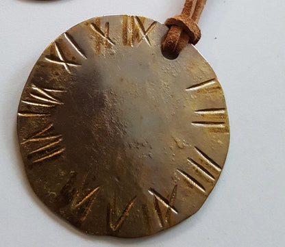Gold Roman Numeral Pendant Holiday Gift Stocking Stuffer Pendant Necklaces His N Hers Gifts Hand Forged Gold Accessories with Gift Bag