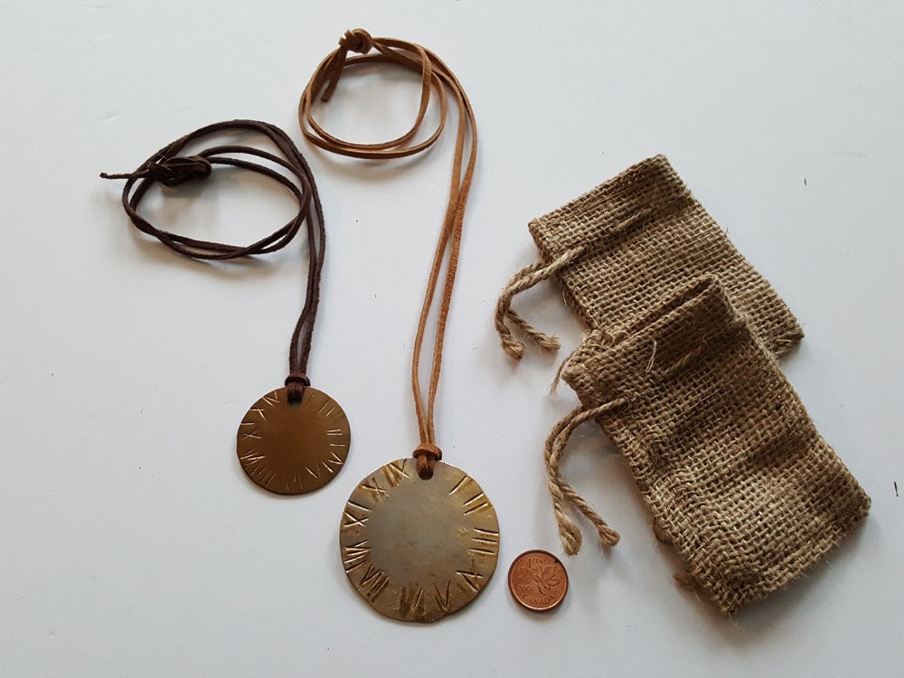 Gold Roman Numeral Pendant Holiday Gift Stocking Stuffer Pendant Necklaces His N Hers Gifts Hand Forged Gold Accessories with Gift Bag