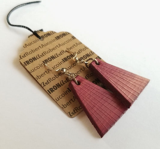 Plum Leather Dangle Earrings & Gift Bag Boho Beach Wedding Jewelry Lightweight Geometric Earrings Handmade Gift for Her Bridesmaid Gift