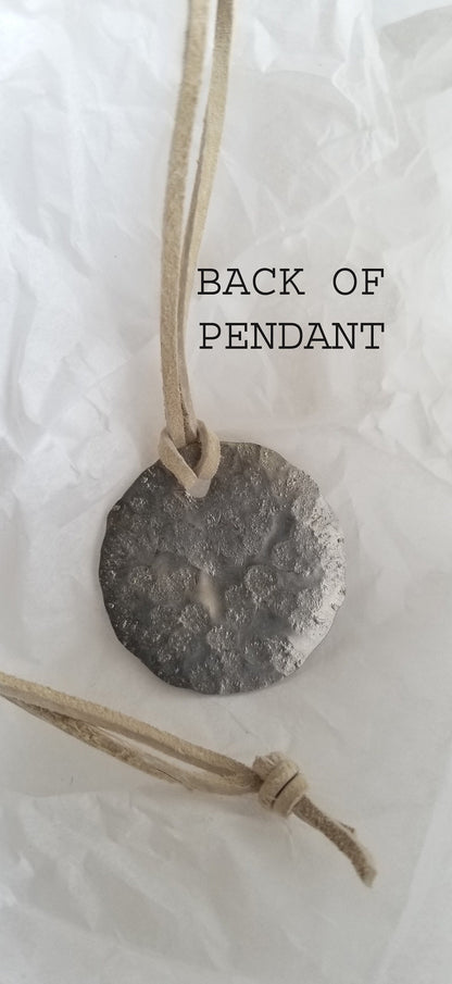 Hammered Silver Lightweight Pendant on a Natural Leather Strap with Single Knot, Stocking Stuffer, Simple Gifts for Gals, Lightweight Gifts