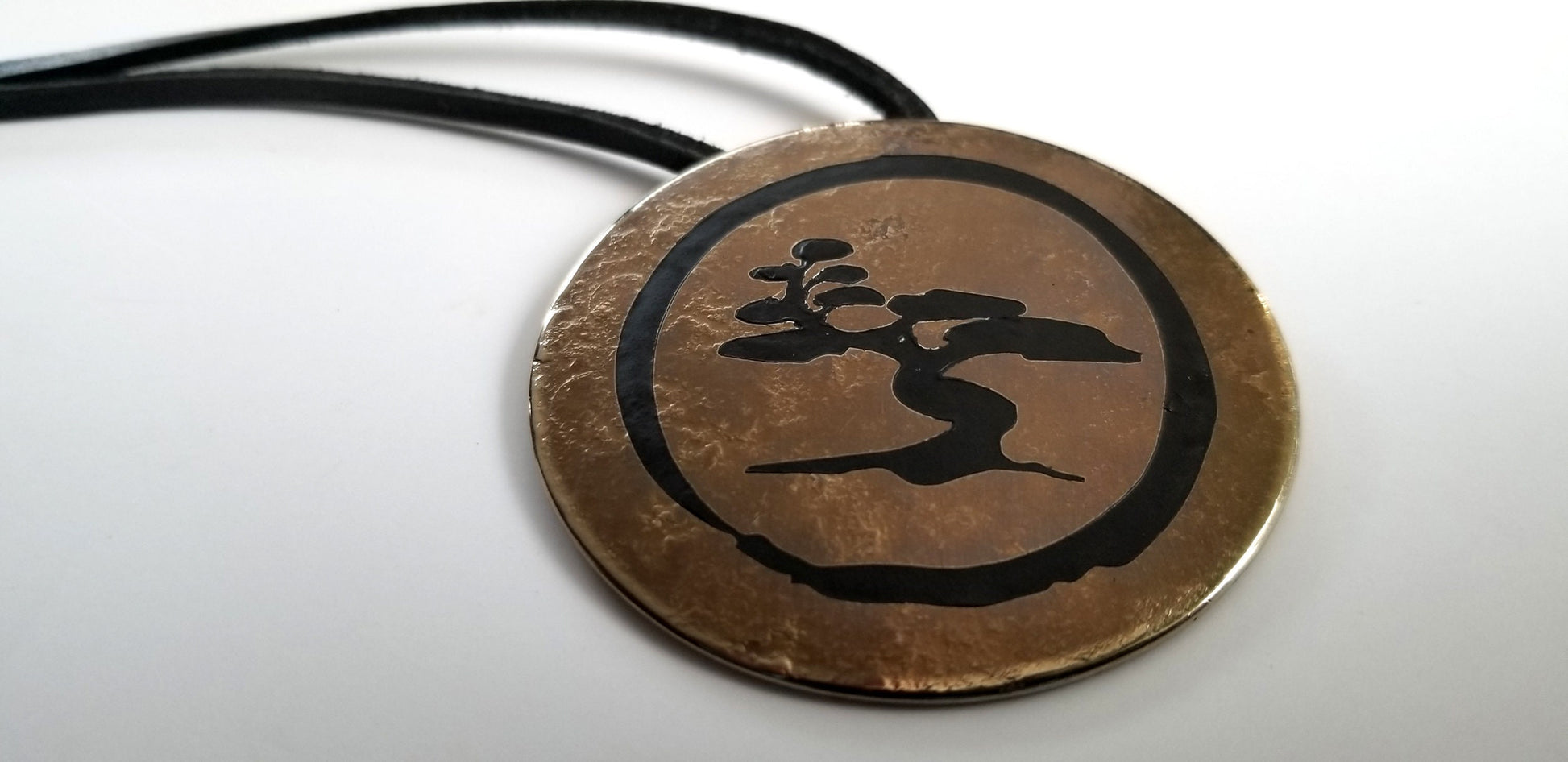 Etched African Tree, Pendant Necklace, Stainless Steel, Bronze & Black Personalized Necklace Hand Forged Signed Original with Leather Strap