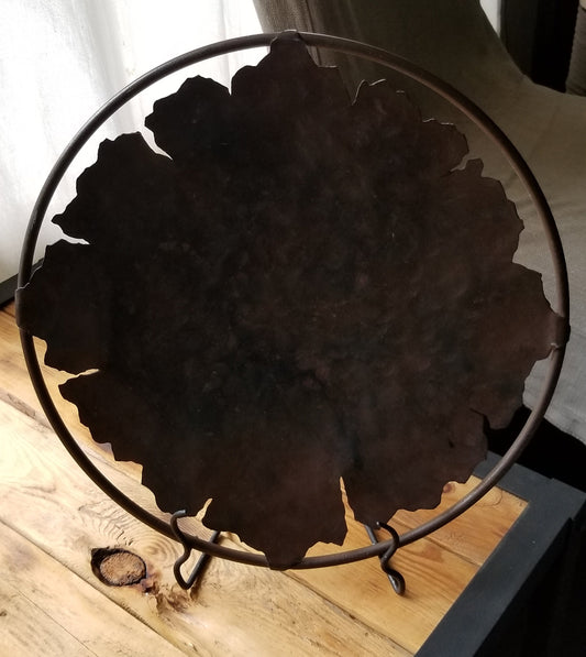 Serving Tray Rustic Metal Leaf Canadiana on Display w/ Stand Made in Canada Bronze Cottage Gift, Housewarming Gift Hostess Gift