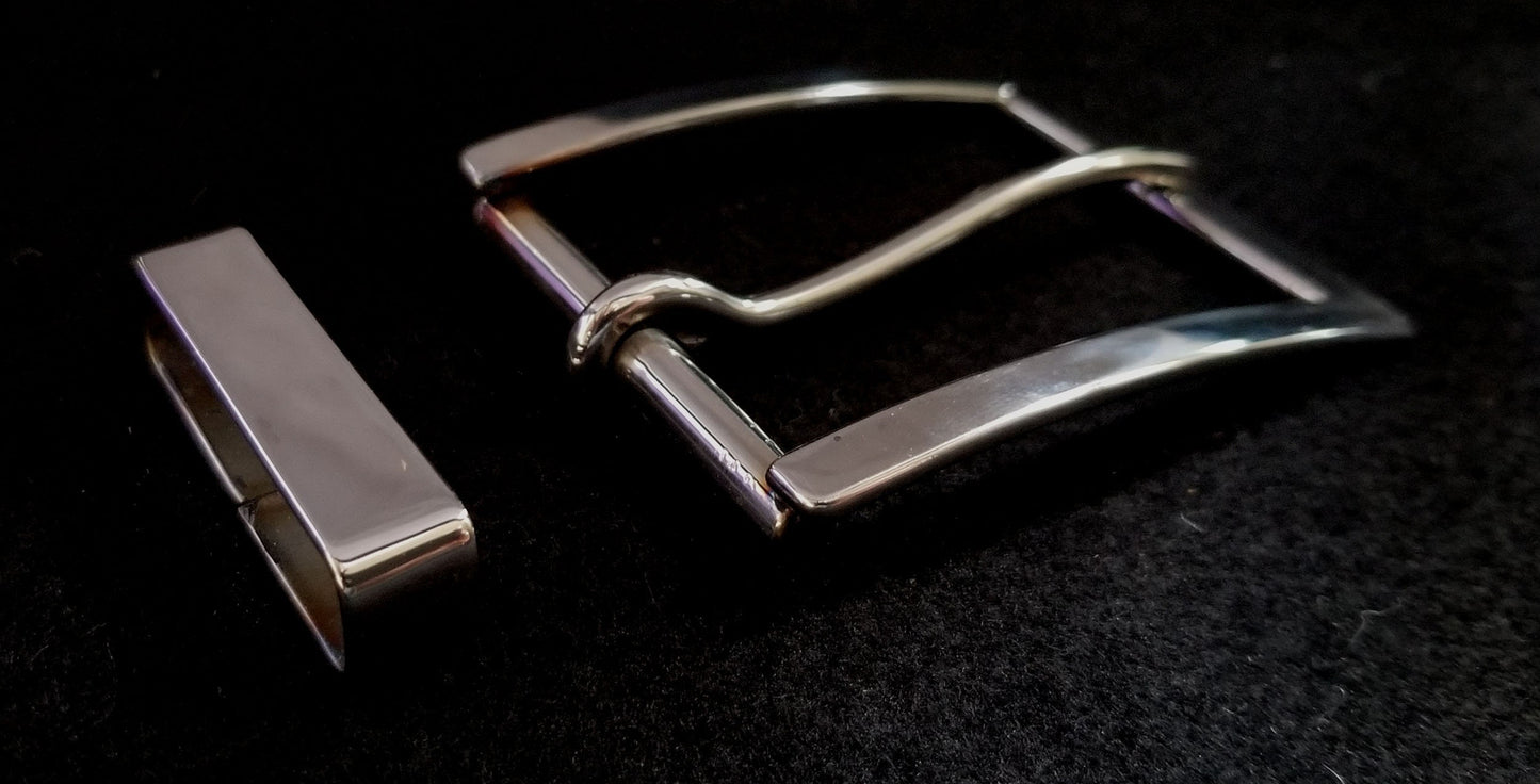 Silver 1.75" Buckle & Keeper and Belt Hypoallergenic Stainless Steel Buckle Keeper and 1-3/4" Belt, Brushed Stainless Buckle, Keeper, Belt