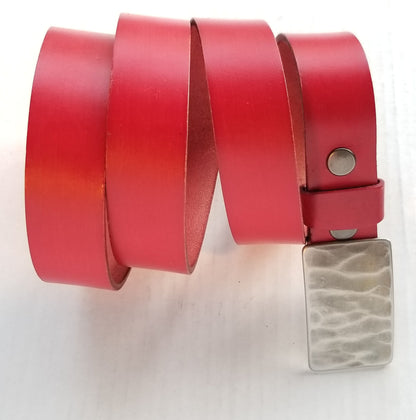 Belt & Buckle Set, Work Wear, Wood Grain Buckle w/ 1.25" Red Leather Snap Belt, Choose From 5 Belt Colours, Unisex Gift, Canadian Made Gift