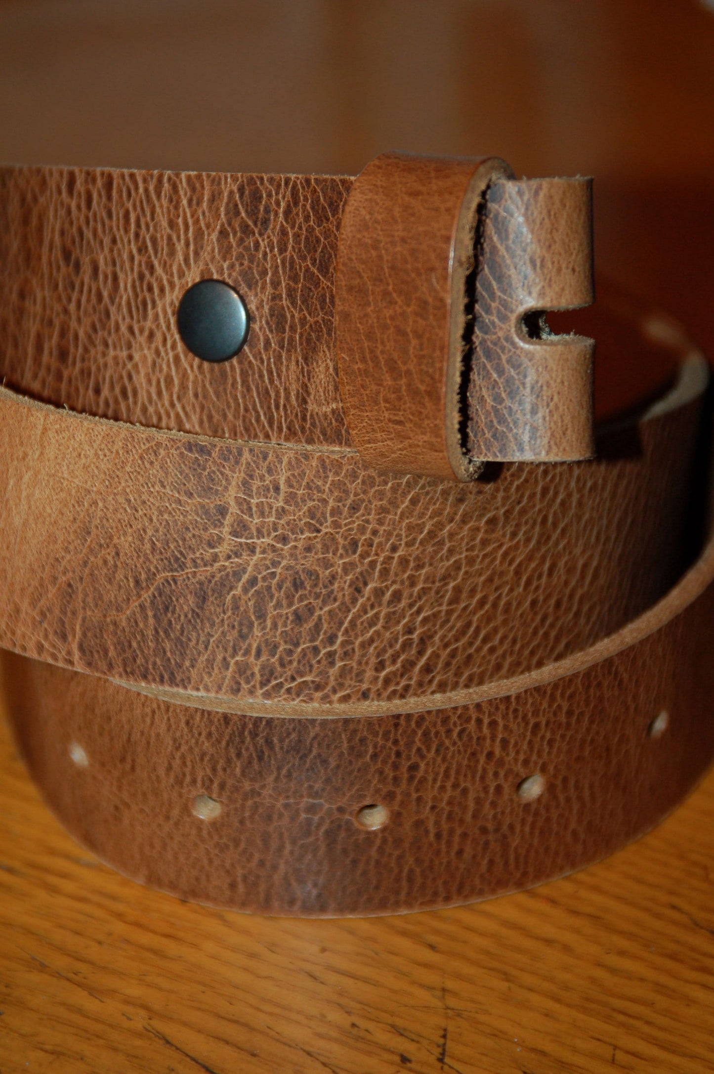 Wood Lover Gift Leather Wood Grain Belt & Simple Buckle with Snaps Hand Dyed Belt and Buckle Work Gear Belt for Jeans Gifts for Guy