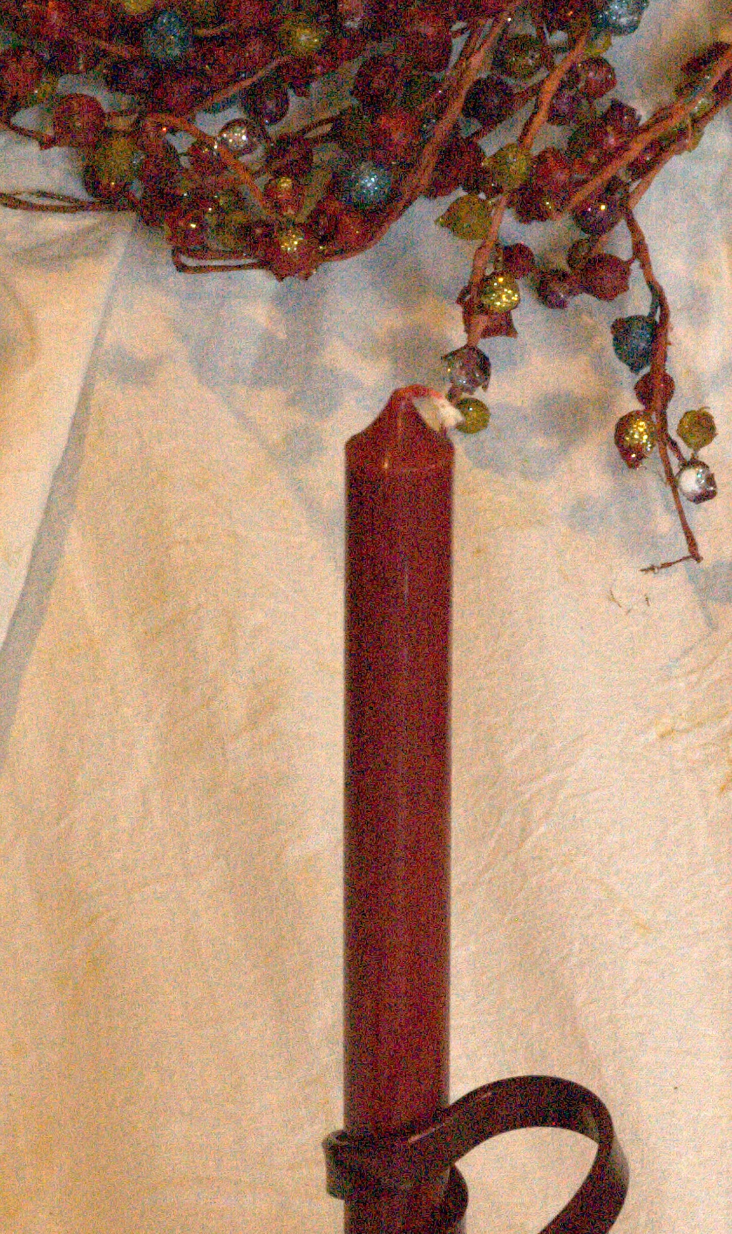 Metal Candleholder, Red Ribbon, Artisan Candleholder, Handcrafted Candle Holder, Twisted Metal Red Candle Holder, Accepts 1-3/4-2" Candle