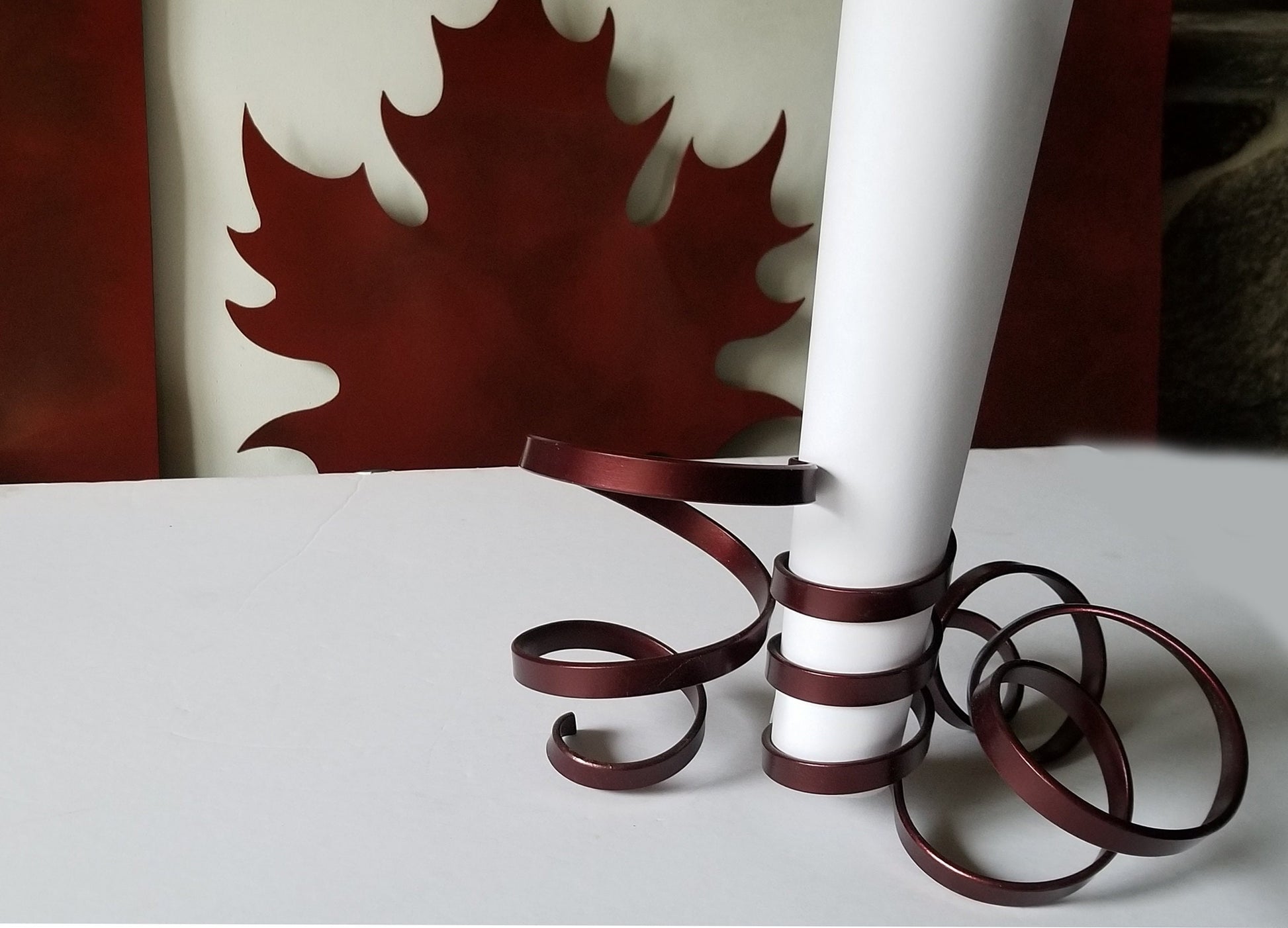 Metal Candleholder, Red Ribbon, Artisan Candleholder, Handcrafted Candle Holder, Twisted Metal Red Candle Holder, Accepts 1-3/4-2" Candle