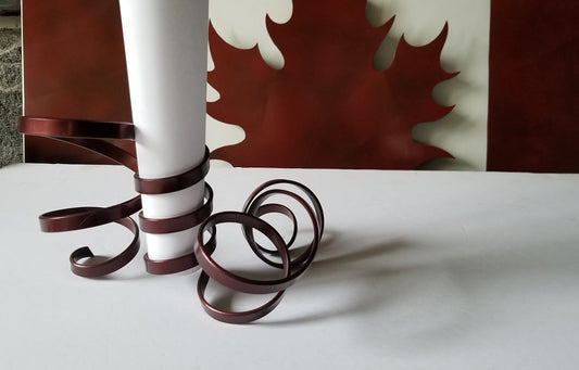 Metal Candleholder, Red Ribbon, Artisan Candleholder, Handcrafted Candle Holder, Twisted Metal Red Candle Holder, Accepts 1-3/4-2" Candle