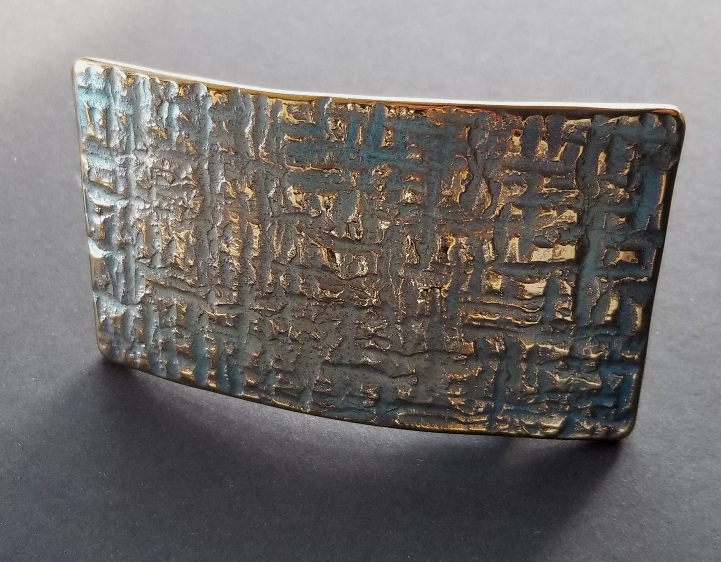 Blue Jean Belt Buckle Set, Architectural Series, Silver & Blue Buckle, Hand Forged Stainless Steel Buckle For 1-1/2" Leather Belt with Snaps