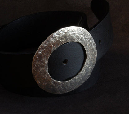 Belt Buckle, Ladies Round Mother's Day Gift, Poncho Accessories, Fits 1.5" Leather Belt, Hand Forged Stainless Steel Buckle with Gift Bag