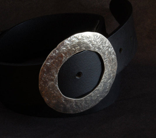 Belt Buckle, Ladies Round Mother's Day Gift, Poncho Accessories, Fits 1.5" Leather Belt, Hand Forged Stainless Steel Buckle with Gift Bag