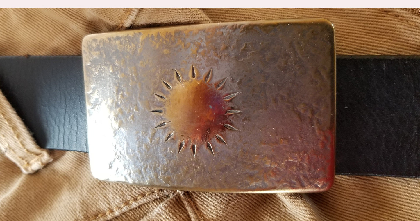 SUN Buckle, Sunburst, Hand Forged Buckle, Handmade Gift, Hypoallergenic Accessory, Stainless Buckle For 1.5" Jean Belt, Various Colors