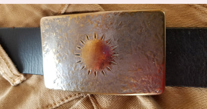 SUN Buckle, Sunburst, Hand Forged Buckle, Handmade Gift, Hypoallergenic Accessory, Stainless Buckle For 1.5" Jean Belt, Various Colors