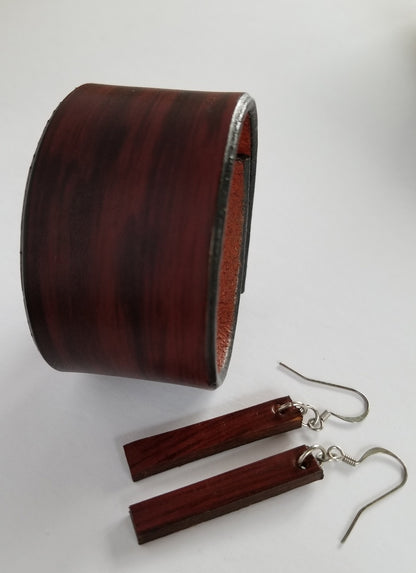 Leather Wood Grain Cuff & Earring Set Lightweight Earrings Cuff Gift Bag Gifts for Her Stocking Stuffer Gifts Anniversary Gift