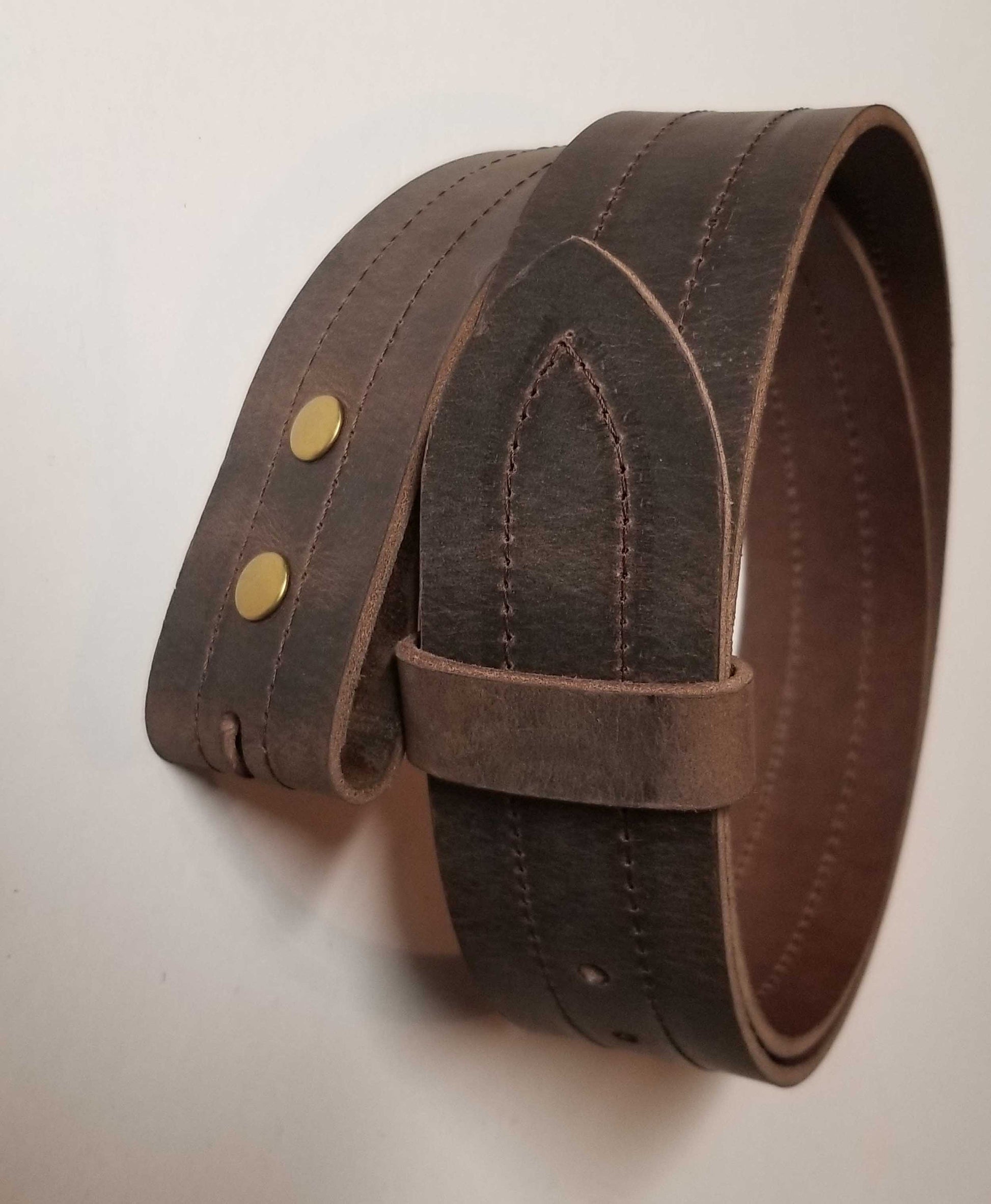 2" Wide Leather Belt with Decorative Stitching Unisex Interchangeable Belt with Snaps Custom Leather Belt Cut to Waist Size
