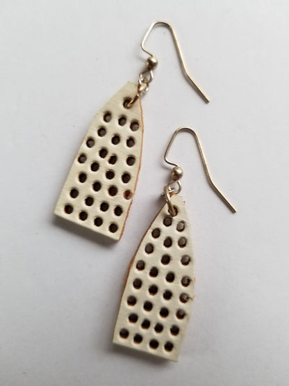 Leather Earrings White Leather Earrings Light Earrings & Burlap Gift Bag Boho Earrings Beach Wedding Handmade Gift for Her Bridesmaid Gift
