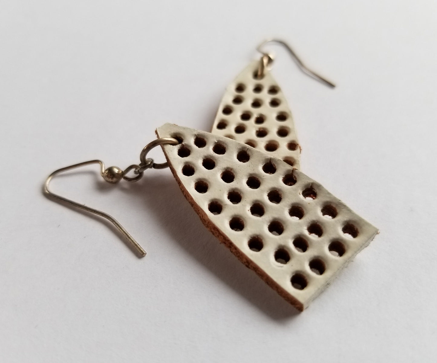 Leather Earrings White Leather Earrings Light Earrings & Burlap Gift Bag Boho Earrings Beach Wedding Handmade Gift for Her Bridesmaid Gift