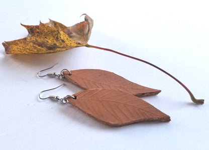 Leather Earring Set Tan Lightweight Leather Shepherd Hooks Hand Dyed Earring Set Leather Jewelry w/ Burlap Storage Bag-Perfect Gift