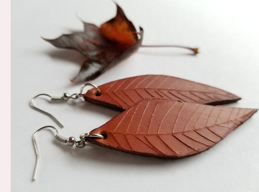 Leather Earring Set Tan Lightweight Leather Shepherd Hooks Hand Dyed Earring Set Leather Jewelry w/ Burlap Storage Bag-Perfect Gift