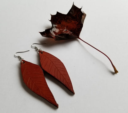 Leather Earring Set Tan Lightweight Leather Shepherd Hooks Hand Dyed Earring Set Leather Jewelry w/ Burlap Storage Bag-Perfect Gift