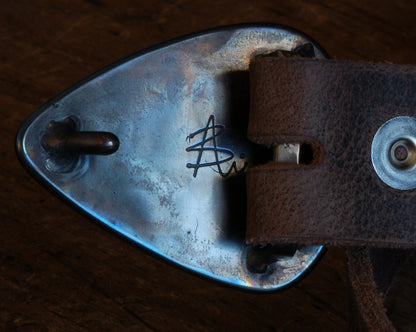 Buckle & Belt, Guitar Pick, Canadian Made, Hypoallergenic, Musician's Buckle, Hand Forged, Stainless Steel Buckle and Belt for Blue Jeans