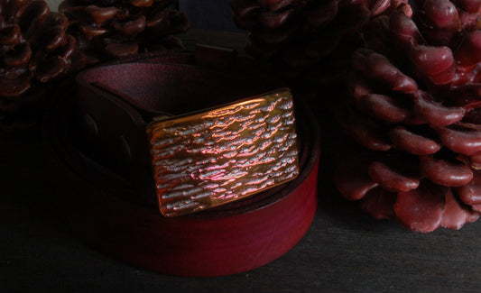 Belt & Buckle SET, Plum Gold, Anvil Texture, Unisex, Suit Belt Buckle, Hypoallergenic Accessory, 1.25" Hand Dyed Plum Leather Belt for Suit