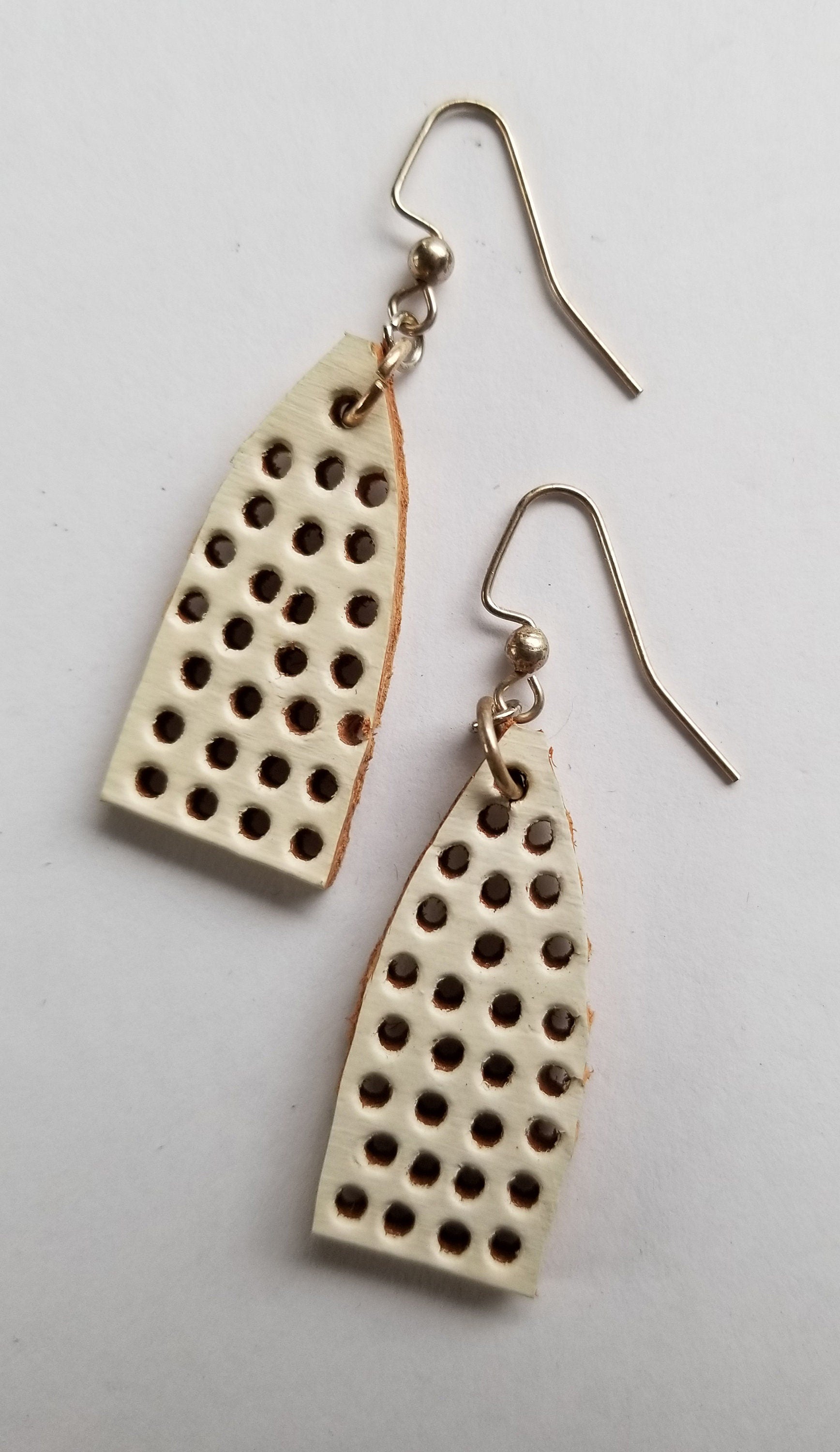 Leather Earrings White Leather Earrings Light Earrings & Burlap Gift Bag Boho Earrings Beach Wedding Handmade Gift for Her Bridesmaid Gift