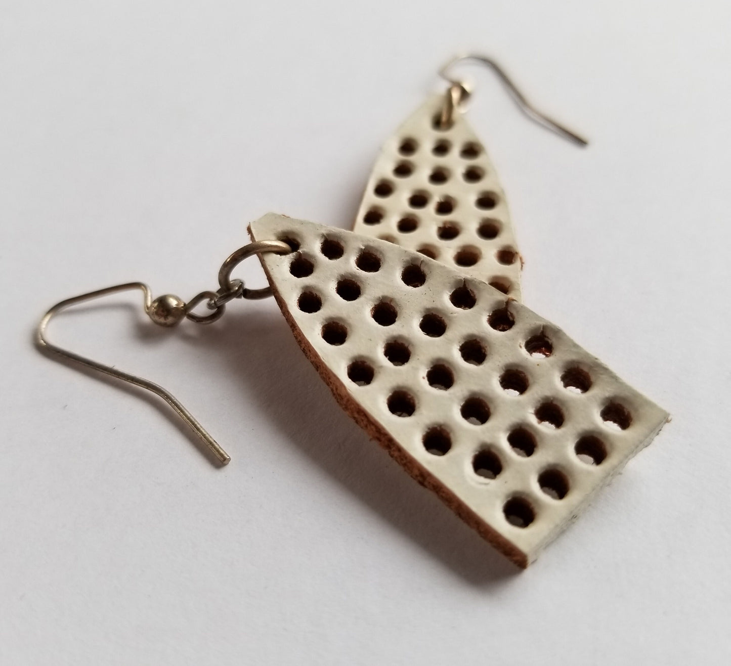 Leather Earrings White Leather Earrings Light Earrings & Burlap Gift Bag Boho Earrings Beach Wedding Handmade Gift for Her Bridesmaid Gift