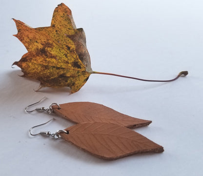 Leather Earring Set Tan Lightweight Leather Shepherd Hooks Hand Dyed Earring Set Leather Jewelry w/ Burlap Storage Bag-Perfect Gift