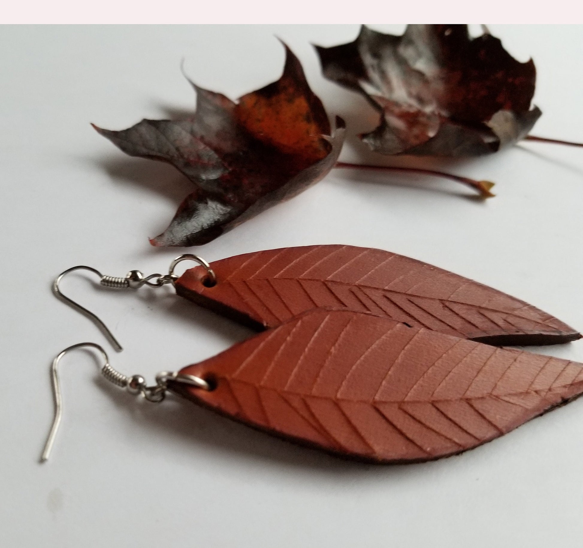 Leather Earring Set Tan Lightweight Leather Shepherd Hooks Hand Dyed Earring Set Leather Jewelry w/ Burlap Storage Bag-Perfect Gift