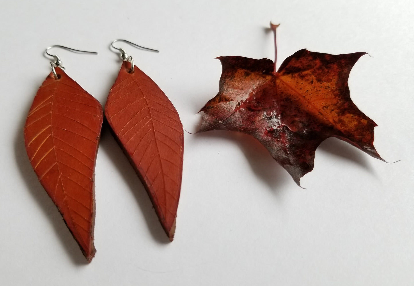 Leather Earring Set Tan Lightweight Leather Shepherd Hooks Hand Dyed Earring Set Leather Jewelry w/ Burlap Storage Bag-Perfect Gift