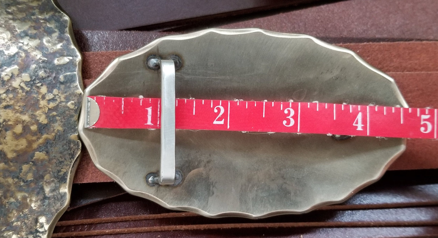 Oversized Belt & Buckle Stampede Oval Winner Circle Hand Forged Unisex Hypoallergenic Buckle Stainless Steel Western Wear w/ 1.5" Jean Belt