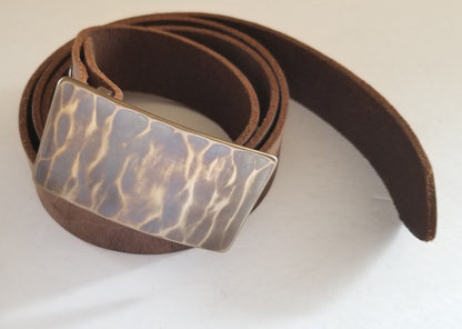 Belt and Buckle Bronze Wood Grain Belt & Buckle Set For Jeans Silver or Blue Hand Forged Stainless Steel Buckle Fits 1.5" Leather Belt