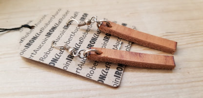 Lightweight Earring Set, Leather Earrings, Woodgrain Earrings, Silver Shepherd Hook, Hand Dyed Earrings, Leather Jewelry, Burlap Storage Bag