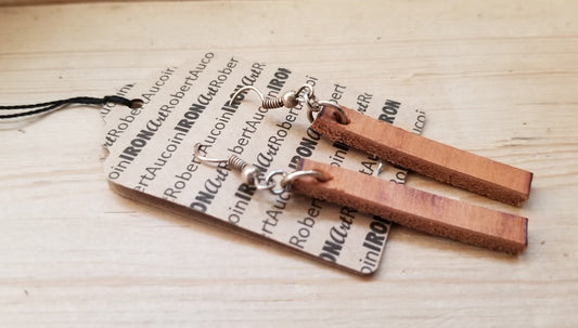 Lightweight Earring Set, Leather Earrings, Woodgrain Earrings, Silver Shepherd Hook, Hand Dyed Earrings, Leather Jewelry, Burlap Storage Bag