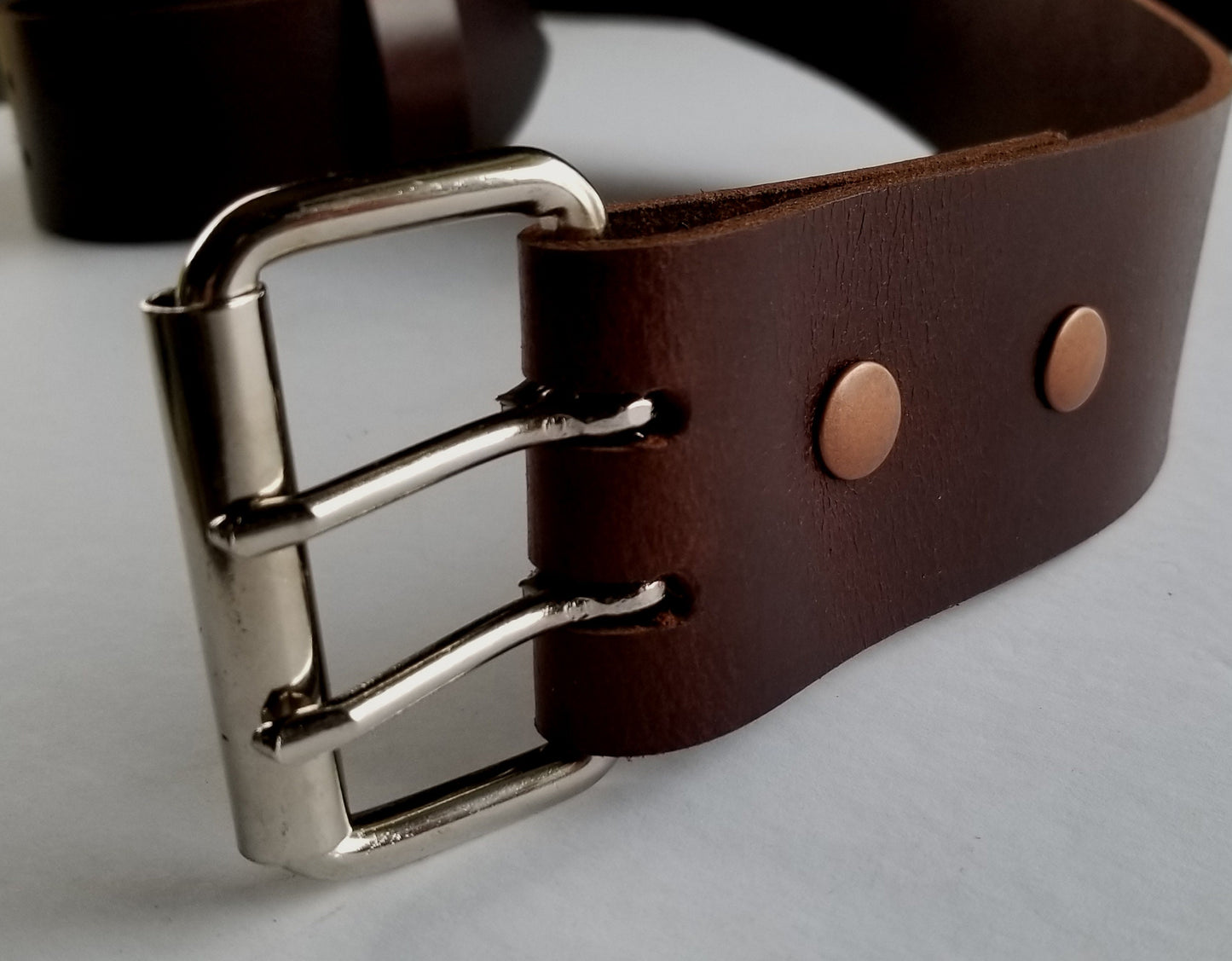 2 INCH Leather Belt & Buckle for Jeans, Workwear, Motorcycle Gear, Two Rows of Holes, INTERCHANGEABLE Belt with Snaps, 2" Leather Belts,