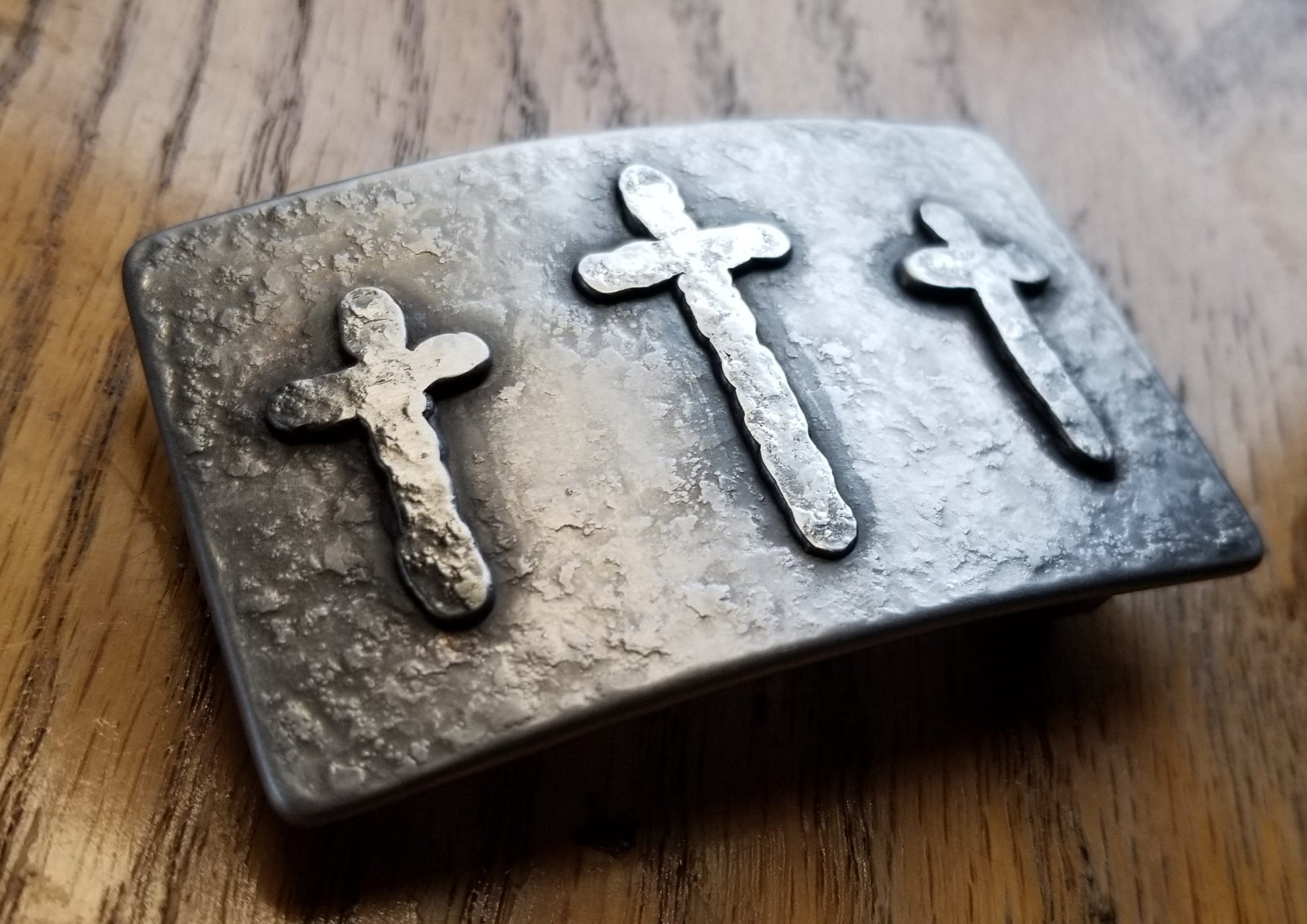 Belt Buckle Old Rugged Cross Hand Forged Rustic Bronze or Silver Hypoallergenic Stainless Steel Christian Gifts CROSS Buckle fits 1.5" Belt