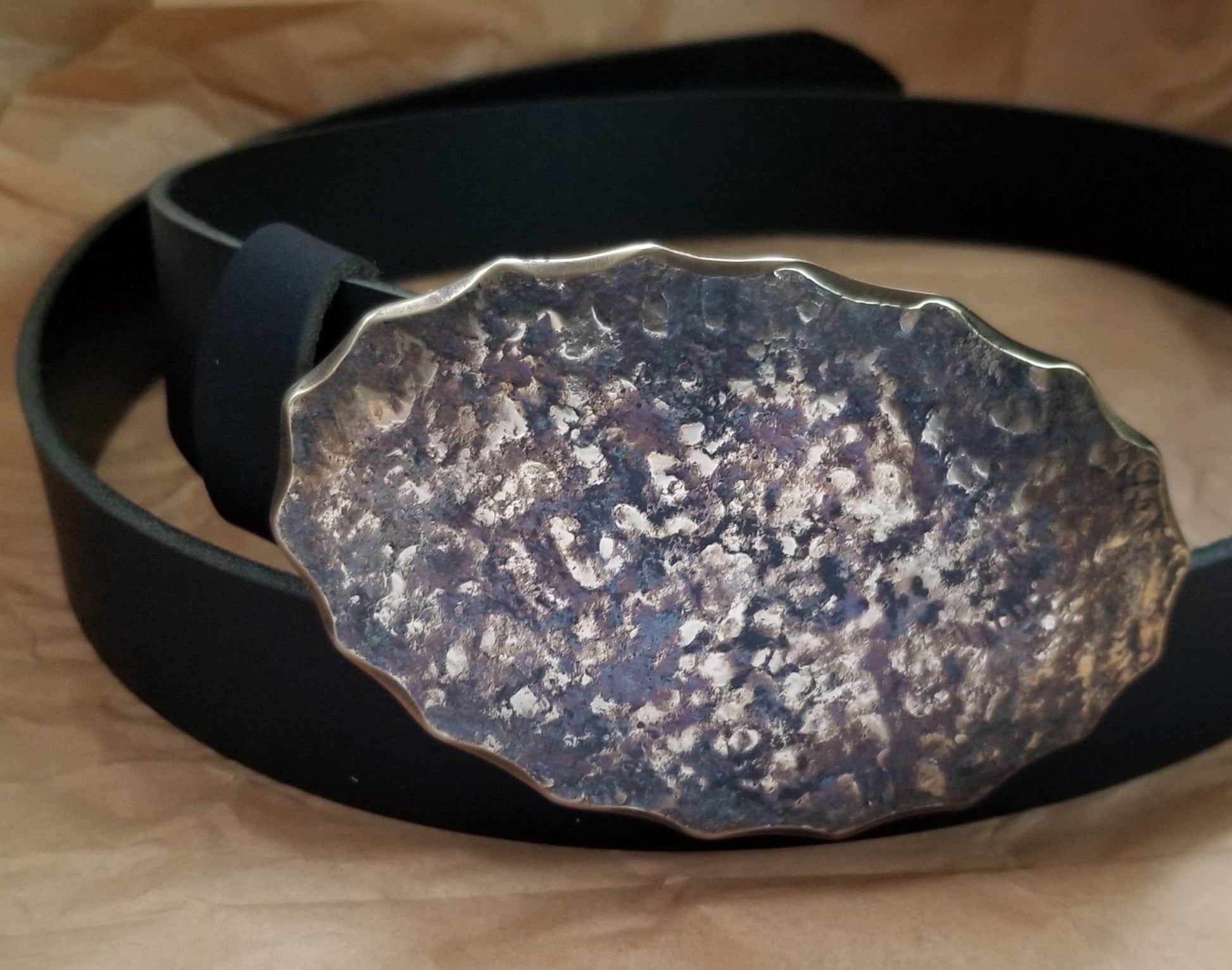 Oversized Belt & Buckle Stampede Oval Winner Circle Hand Forged Unisex Hypoallergenic Buckle Stainless Steel Western Wear w/ 1.5" Jean Belt