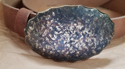 Oversized Belt & Buckle Stampede Oval Winner Circle Hand Forged Unisex Hypoallergenic Buckle Stainless Steel Western Wear w/ 1.5" Jean Belt