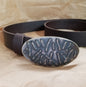Bronze Belt Buckle & Leather Belt, Pick up Stix Design, Stainless Steel Blue Jean Unisex Belt Buckle and 1-1/2" Quality Leather Snap Belt