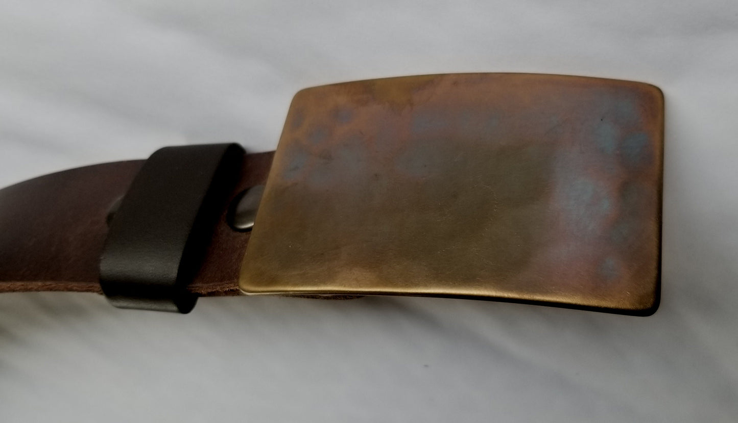 Handcrafted Bronze Buckle & Belt Set Hand Forged Belt Buckle Your Choice Leather Snap Belt Accessories for Jeans Bronze Anniversary Gift