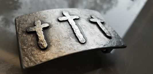 Belt Buckle Old Rugged Cross Hand Forged Rustic Bronze or Silver Hypoallergenic Stainless Steel Christian Gifts CROSS Buckle fits 1.5" Belt