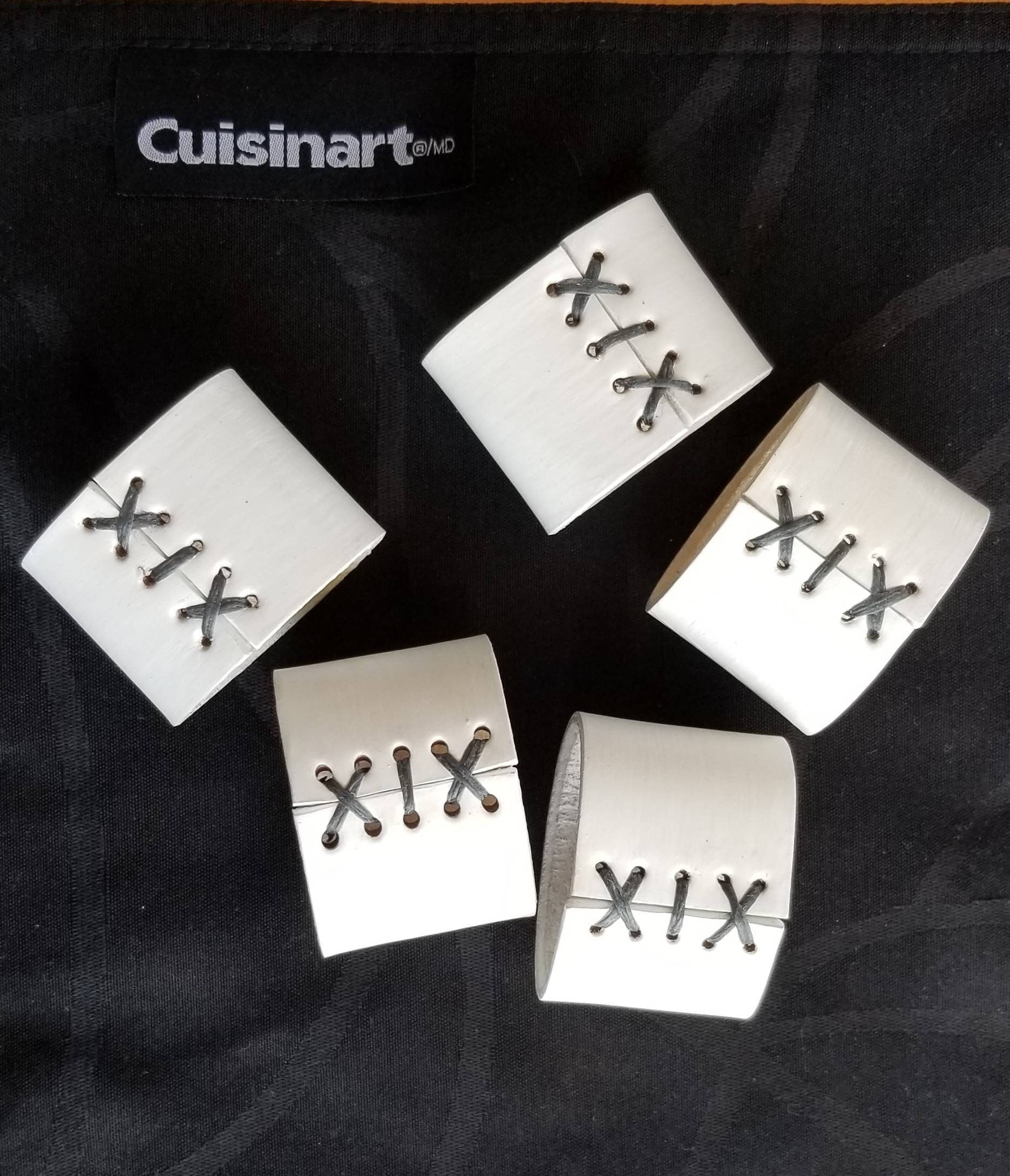 White Leather Napkin Rings Hand Stitched Lacing ~ Wedding Table Decor ~ Leather Anniversary ~ Dining ~ Kitchen Decor ~ Table Napkin Rings