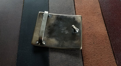 Belt & Buckle Set For Jeans, SquareISH,Bronze Wood Grain Belt Buckle, Your Belt Colour Choice, Unisex Gifts, Forged Stainless and 1.5" Belt