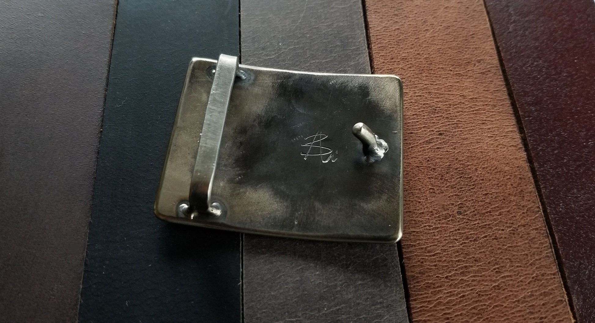 Belt & Buckle Set For Jeans, Square Bronze Wood Grain Belt Buckle, Your Belt Colour Choice, Unisex Gifts, Forged Stainless and 1.5" Belt