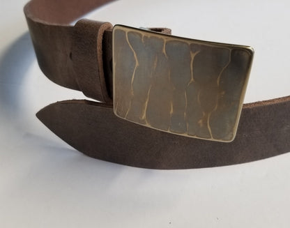 Belt & Buckle Set For Jeans, Square Bronze Wood Grain Belt Buckle, Your Belt Colour Choice, Unisex Gifts, Forged Stainless and 1.5" Belt