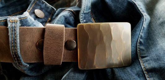 Belt & Buckle Set For Jeans, Square Bronze Wood Grain Belt Buckle, Your Belt Colour Choice, Unisex Gifts, Forged Stainless and 1.5" Belt