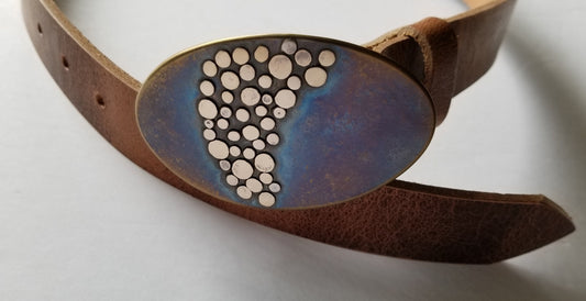 Polka Dot Belt Buckle for Suits Canadian Artisan Original Hand Forged Buckle Unisex Belt Buckle Bronze or Silver for 1-1/4" Leather Belt