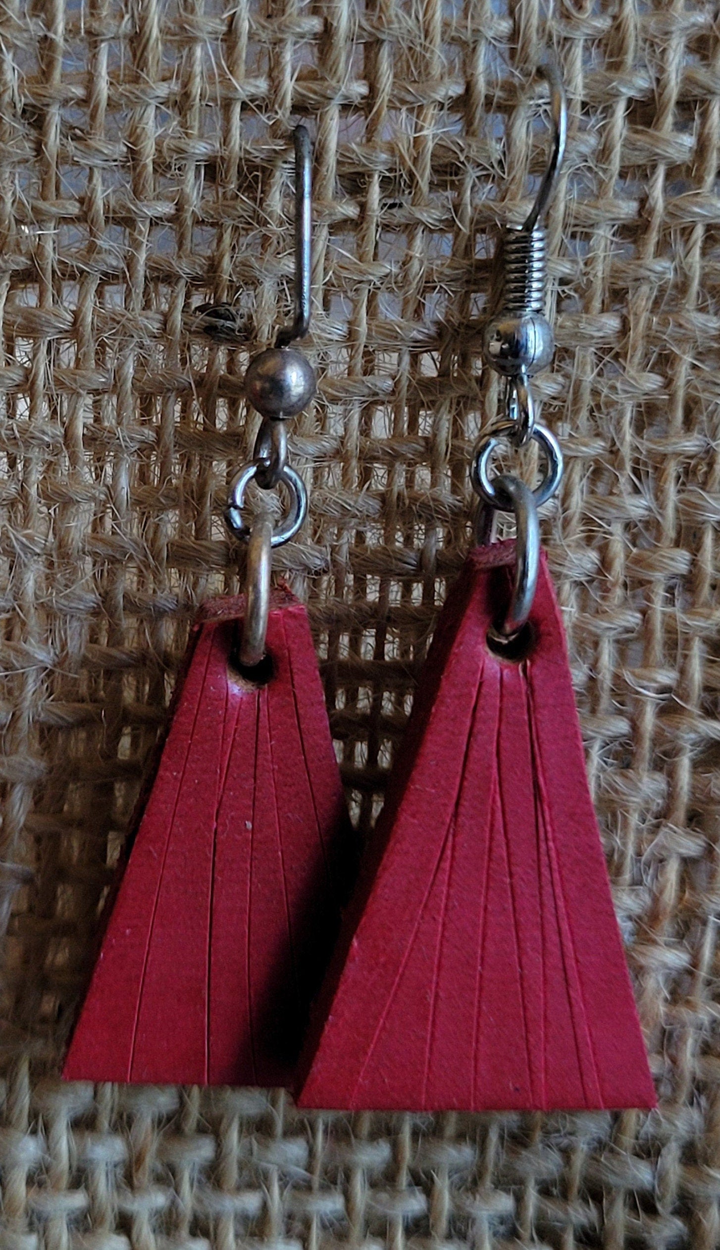 Earrings Red Leather Earring Set Shepherd Hooks Lightweight Hand Dyed Earring Set Leather Jewelry & Burlap Storage Gift Bag Perfect Gift
