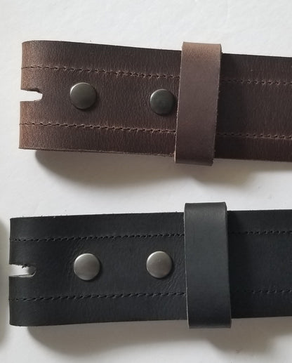 2" Leather Belt with Decorative Stitching Fits Jeans Workwear Interchangeable Belt w/ Snaps Custom Leather Belt Cut to Waist Size